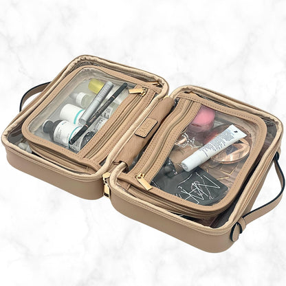 JAZD Clear Makeup Bag Toiletry Bag for Women Cosmetic Case Large Capacity Travel Make Up Bag Organizer Transparent Storage Compartment TSA Approved (BEIGE)