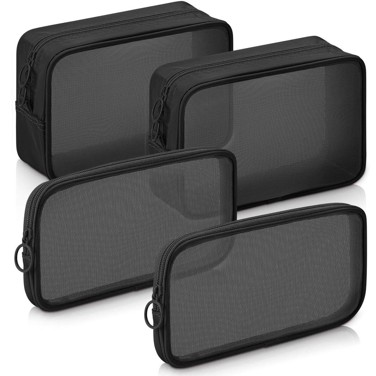 Weewooday 4Pcs Mesh Makeup Bag, Gray, Small, Large, Medium, Classic