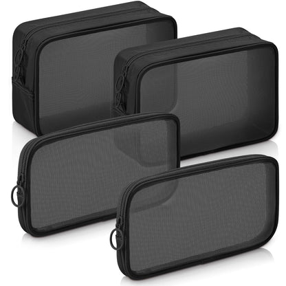 Weewooday 4Pcs Mesh Makeup Bag, Gray, Small, Large, Medium, Classic