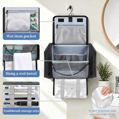 GDNasist Hanging Travel Toiletry Bag for Men, Large Hygiene Bag Organizer