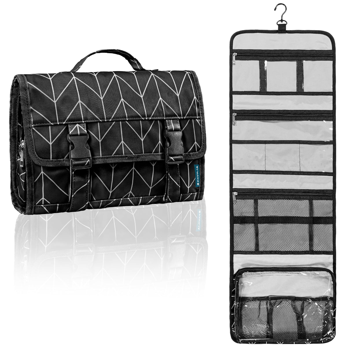 PAVILIA Travel Hanging Toiletry Bag for Women Men, Large Capacity Makeup Bag Kit, Waterproof Cosmetic Storage Organizer Case for Bathroom Shower