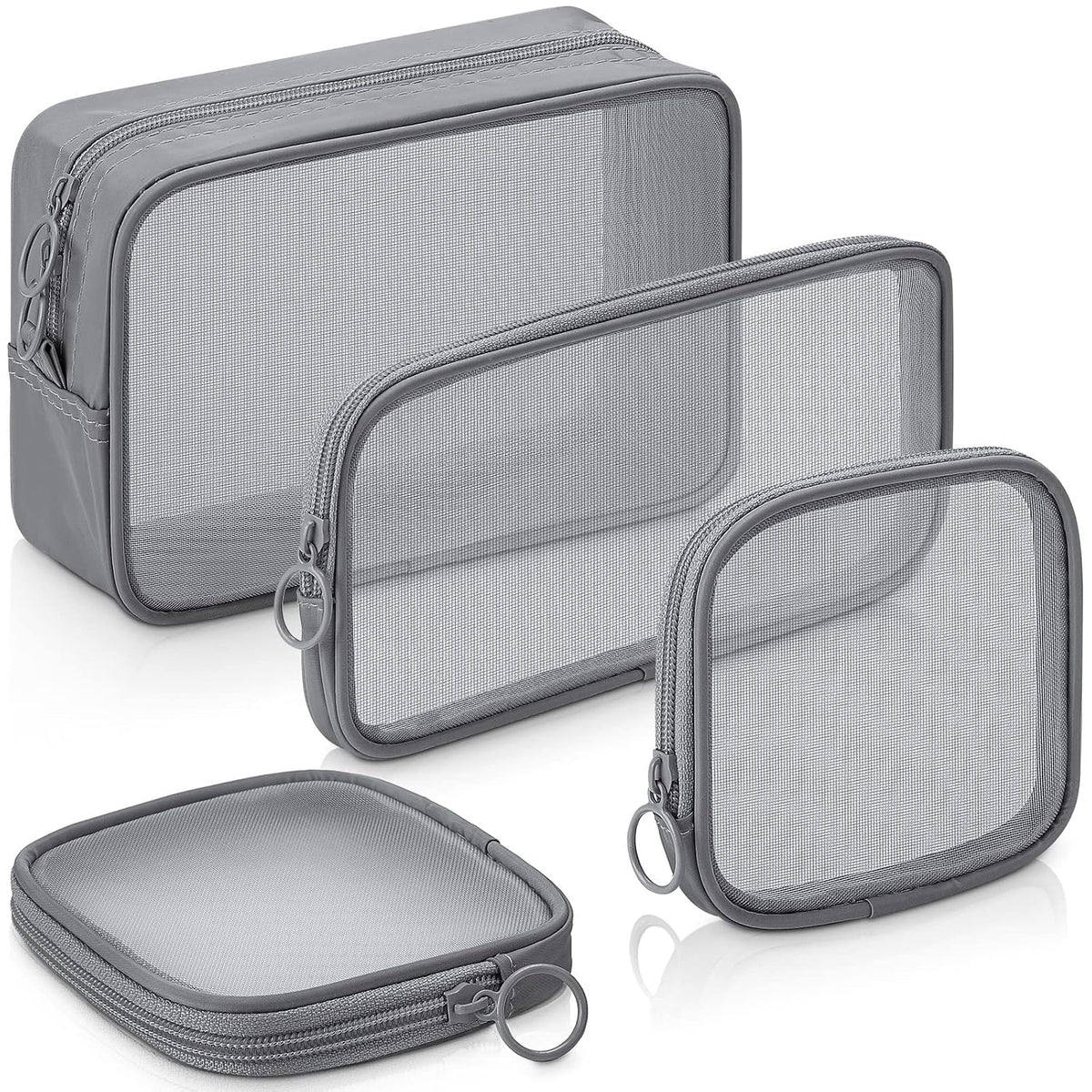 Weewooday 4Pcs Mesh Makeup Bag, Gray, Small, Large, Medium, Classic