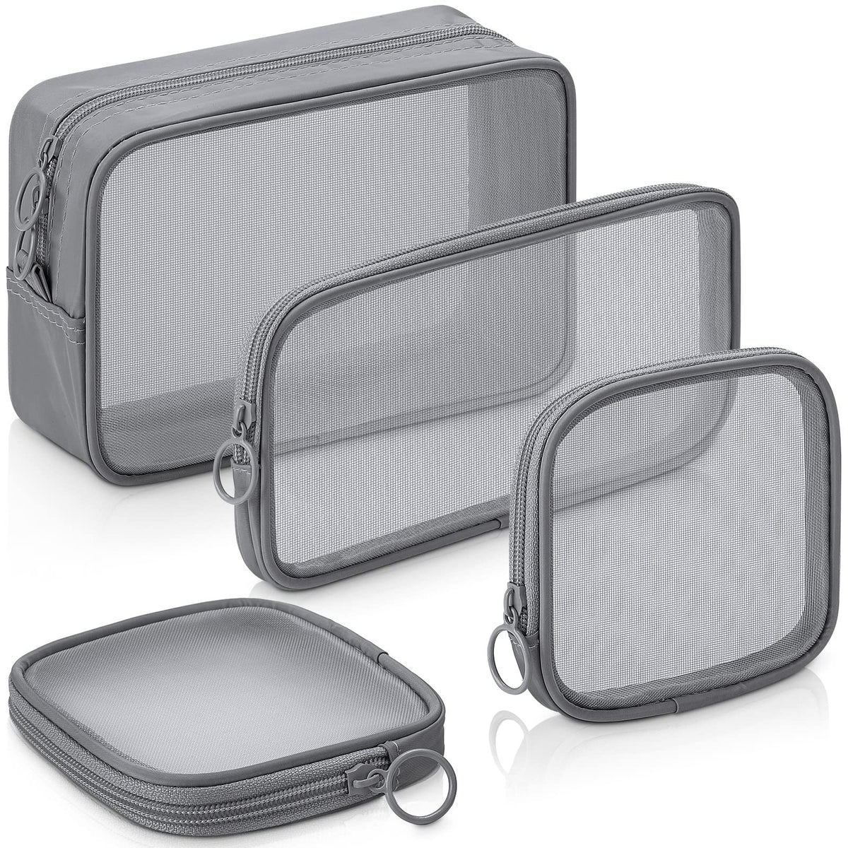 Weewooday 4Pcs Mesh Makeup Bag, Gray, Small, Large, Medium, Classic