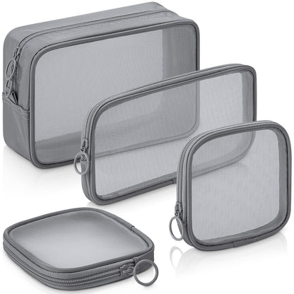 Weewooday 4Pcs Mesh Makeup Bag, Gray, Small, Large, Medium, Classic