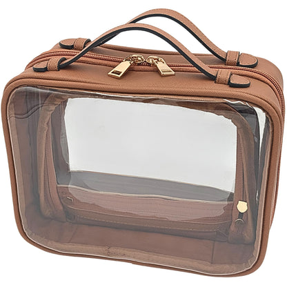 JAZD Clear Makeup Bag Toiletry Bag for Women Cosmetic Case Large Capacity Travel Make Up Bag Organizer Transparent Storage Compartment TSA Approved (BEIGE)