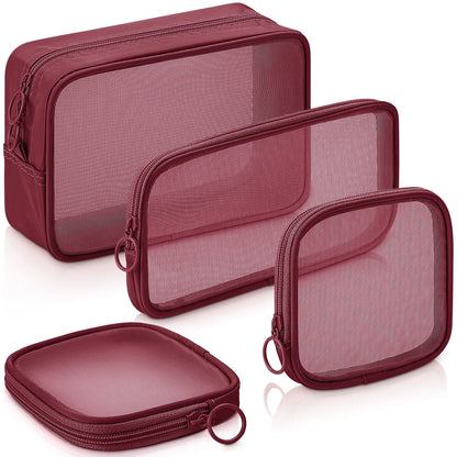 Weewooday 4Pcs Mesh Makeup Bag, Gray, Small, Large, Medium, Classic