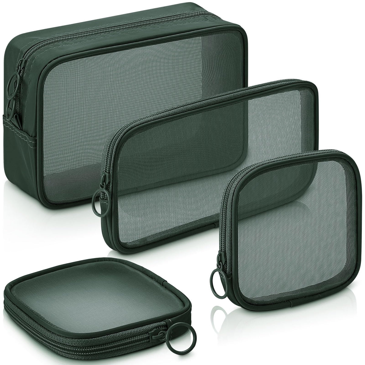 Weewooday 4Pcs Mesh Makeup Bag, Gray, Small, Large, Medium, Classic