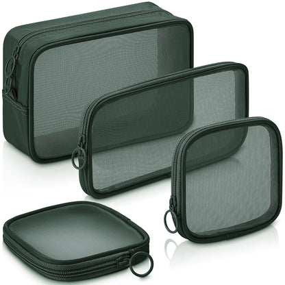 Weewooday 4Pcs Mesh Makeup Bag, Gray, Small, Large, Medium, Classic