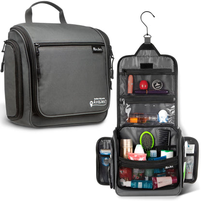 AvaJex Travel Toiletry Bag for Men - Large Dopp Kit (10.6"x10.6"x3.2") - Hanging Waterproof Mens Hygiene Organizer Bag with XXL Metal Swivel Hook, Sturdy Zippers and 19 Compartments for Toiletries